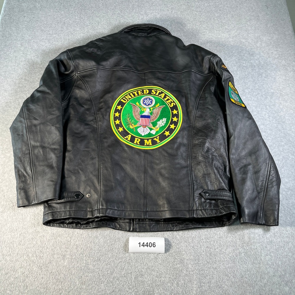 Vintage Burk's Bay US Army Military Patches Bomber Jacket Mens XL Black Full Zip